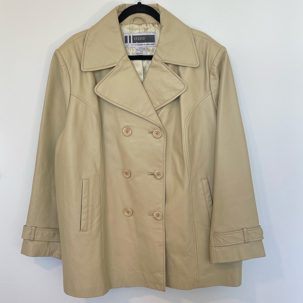 Leather Jessica London Pea Coat - Cream/Light Tan